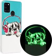 Voor Samsung Galaxy A21s Lichtgevende TPU mobiele telefoon beschermhoes (headset hond)