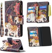 Voor Samsung Galaxy A10 Gekleurde Tekening Patroon Rits Horizontale Flip Leren Case met Houder & Kaartsleuven & Portemonnee (Bloem Olifanten)