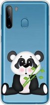 Voor Galaxy A21 schokbestendig geverfd transparant TPU beschermhoes (bamboe panda)