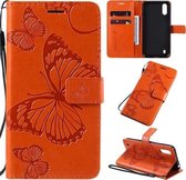 Voor Galaxy A01 3D vlinders reliëf patroon horizontaal flip lederen tas met houder & kaartsleuf & portemonnee & lanyard (oranje)