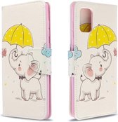 Voor Galaxy A71 Gekleurde tekening patroon Horizontale flip lederen tas met houder & kaartsleuven & portemonnee (paraplu olifant)