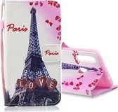 Voor Galaxy A20s Gekleurde Tekening Patroon Horizontale Flip PU Lederen Case met Houder & Kaartsleuven & Portemonnee & Lanyard (Love Tower)