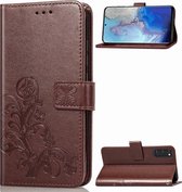 Voor Galaxy S20 Lucky Clover Pressed Flowers Pattern Leather Case met houder & kaartsleuven & portemonnee & draagriem (bruin)