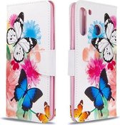 Voor Galaxy A21 Gekleurde tekening patroon Horizontale flip lederen tas met houder & kaartsleuven & portemonnee (vlinder)