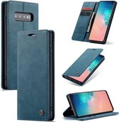 CaseMe-013 Multifunctionele Retro Frosted Horizontale Flip Leren Case voor Galaxy S10, met Kaartsleuf & Houder & Portemonnee (Blauw)