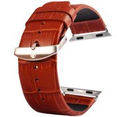 Kakapi voor Apple Watch 38 mm krokodil textuur geborstelde gesp lederen horlogeband met connector (bruin)