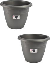 Set van 2x stuks grijze ronde plantenpot/bloempot kunststof diameter 45 cm - Plantenbakken/bloembakken voor buiten