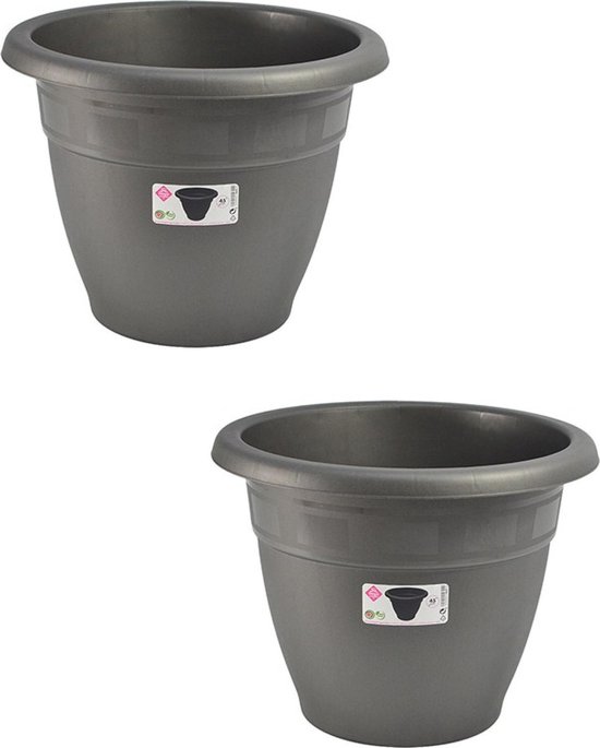 Set de 2x pot rond gris / pot de fleur plastique diamètre 45 cm -  Jardinières/... | bol.com