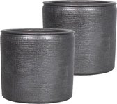 2x stuks bloempotten/plantenpotten van keramiek in het industrieel zwart D24 en H22 cm - Binnen gebruik