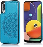 Voor Samsung Galaxy A70 Mandala-patroon met dubbele gesp PU + TPU beschermhoes met kaartsleuven en houder & fotolijst (blauw)