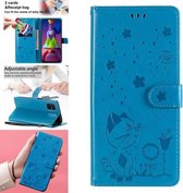 Voor Samsung Galaxy M51 Cat Bee Embossing Pattern Shockproof Horizontale Flip Leather Case met houder & kaartsleuven & portemonnee (blauw)