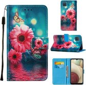 Voor Samsung Galaxy A12 Cross Textuur Schilderen Patroon Horizontale Flip Leren Case met Houder & Kaartsleuven & Portemonnee & Lanyard (Chrysanthemum)