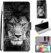 Voor Samsung Galaxy A71 Gekleurde Tekening Cross Textuur Horizontale Flip PU Lederen Case met Houder & Kaartsleuven & Portemonnee & Lanyard (Zwart-witte Leeuwenkop)