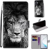Voor Samsung Galaxy Note10 + Gekleurde tekening Cross Texture Horizontale Flip PU lederen tas met houder & kaartsleuven & portemonnee & lanyard (zwart-witte leeuwenkop)