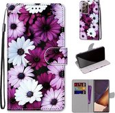 Voor Samsung Galaxy Note20 Ultra Gekleurde Tekening Cross Textuur Horizontale Flip PU Lederen Case met Houder & Kaartsleuven & Portemonnee & Lanyard (Chrysanthemum Roze Wit Paars)