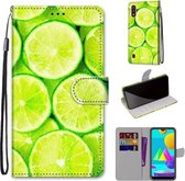 Voor Samsung Galaxy M01 Gekleurde Tekening Cross Textuur Horizontale Flip PU Lederen Case met Houder & Kaartsleuven & Portemonnee & Lanyard (Lime)