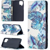 Voor Samsung Galaxy A12 Gekleurde tekening patroon onzichtbare magnetische horizontale flip PU lederen tas met houder & kaartsleuven & portemonnee (blauw blad)