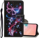 Voor Samsung Galaxy A02s (US Edition) Gekleurd tekeningpatroon Horizontale flip lederen hoes met houder & kaartsleuven & portemonnee & lanyard (fluorescerende vlinder)