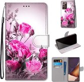 Voor Samsung Galaxy Note 20 Ultra Gekleurde Tekening Cross Textuur Horizontale Flip PU Lederen Case met Houder & Kaartsleuven & Portemonnee & Lanyard (Wild Rose)