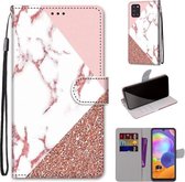 Voor Samsung Galaxy A31 Gekleurde tekening Cross Texture Horizontale Flip PU lederen tas met houder & kaartsleuven & portemonnee & lanyard (stiksel roze steen patroon)