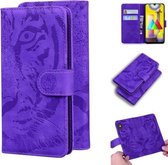 Voor Samsung Galaxy M31 Tiger Embossing Pattern Horizontale Flip lederen tas met houder & kaartsleuven & portemonnee (paars)