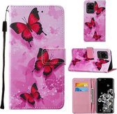 Voor Samsung Galaxy S20 Ultra Cross Texture Painting Pattern Horizontale Flip Leren Case met Houder & Kaartsleuven & Portemonnee & Lanyard (Roze Vlinder)