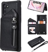 Voor Galaxy Note 10 Dubbele gespen Rits Schokbestendige achterkant Beschermhoes met houder & kaartsleuven & portemonnee & lanyard & fotolijsten (zwart)