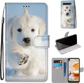 Voor LG K61 Gekleurde Tekening Cross Textuur Horizontale Flip PU Lederen Case met Houder & Kaartsleuven & Portemonnee & Lanyard (Sneeuw Puppy)