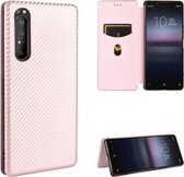 Voor Sony Xperia 1 II Carbon Fiber Texture Magnetische Horizontale Flip TPU + PC + PU Leather Case met Card Slot (Pink)