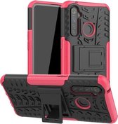 Voor OPPO Realme 5 Pro Tyre Texture Shockproof TPU + PC beschermhoes met houder (roze)