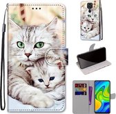 Voor Geschikt voor Xiaomi Redmi Note 9 / 10X 4G Gekleurde tekening Cross Texture Horizontale Flip PU lederen tas met houder & kaartsleuven & portemonnee & lanyard (Big Cat Holding