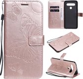 Voor LG K61 3D Vlinder Reliëfpatroon Horizontale Flip Leren Case met Houder & Kaartsleuf & Portemonnee & Lanyard (Rose Goud)