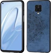 Voor Xiaomi Redmi Note 9S / Note 9 Pro / Note 9 Pro Mandala reliëf stoffen hoes PC + TPU mobiele telefoonhoes met magnetische functie en draagriem (blauw)