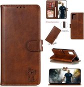 Voor Samsung Galaxy Note20 Reliëf Gelukkig Kat Patroon Horizontale Flip Leren Case met Houder & Kaartsleuven & Portemonnee & Fotolijst (Bruin)