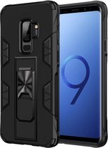 Voor Samsung Galaxy S9 Plus Soldier Armor schokbestendig TPU + pc magnetische beschermhoes met houder (zwart)