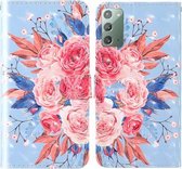 Voor Samsung Galaxy Note 20 3D schilderij Gekleurd tekeningpatroon Horizontaal Flip TPU + PU lederen tas met houder & kaartsleuven & portemonnee & lanyard (gekleurde bloemen)