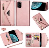 Voor Samsung Galaxy Note20 Skin Feel Rits Horizontale Flip Leren Case met Houder & Kaartsleuven & Fotolijst & Lanyard & Lang Touw (Rose Goud)