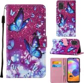 Voor Samsung Galaxy A31 Cross Texture Painting Pattern Horizontale Flip Leather Case met houder & kaartsleuven & portemonnee & lanyard (paarse vlinder)