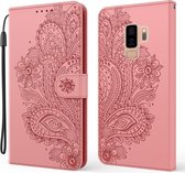 Voor Samsung Galaxy S9 + pauw reliëf patroon horizontaal flip lederen tas met houder & kaartsleuven & portemonnee & lanyard (roze)