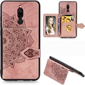 Voor Xiaomi Redmi 8 Mandala Reliëf Magnetische Doek PU + TPU + PC Case met Houder & Kaartsleuven & Portemonnee & Fotolijst & Riem (Rose Goud)