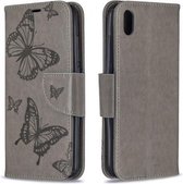 Twee vlinders reliëfpatroon horizontale flip lederen tas met houder & kaartsleuf & portemonnee & lanyard voor Xiaomi Redmi 7A (grijs)