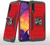 Voor Samsung Galaxy A30 / A50 / A50s Magnetisch pantser Schokbestendig TPU + pc-hoesje met metalen ringhouder (rood)