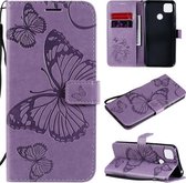 Voor Xiaomi Redmi 9C 3D Vlinders Embossing Patroon Horizontale Flip Leren Case met Houder & Kaartsleuf & Portemonnee (Paars)
