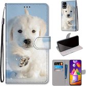 Voor Samsung Galaxy M31s Gekleurde Tekening Cross Textuur Horizontale Flip PU Lederen Case met Houder & Kaartsleuven & Portemonnee & Lanyard (Sneeuw Puppy)