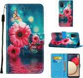 Voor Samsung Galaxy A02s (Europese versie) Cross Texture Painting Pattern Horizontale Flip Leather Case met houder & kaartsleuven & portemonnee & Lanyard (Chrysanthemum)