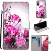 Voor Samsung Galaxy S20 FE 5G Gekleurde Tekening Cross Textuur Horizontale Flip PU Lederen Case met Houder & Kaartsleuven & Portemonnee & Lanyard (Wild Rose)