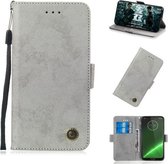 Multifunctionele horizontale flip retro lederen tas met kaartsleuf en houder voor Motorola G7 Play (grijs)