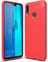 Schokbestendige TPU-hoes van koolstofvezel met geborstelde textuur voor Huawei Y9 (2019) (rood)