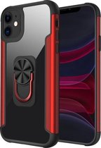 PC + TPU + metalen schokbestendige beschermhoes met ringhouder voor iPhone 11 (rood)