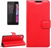 Voor Sony Xperia E5 Litchi Texture Horizontale Flip Leren Case met Magnetische Gesp & Houder & Kaartsleuven & Portemonnee (Rood)